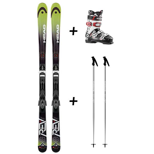 Skis et chaussures verts